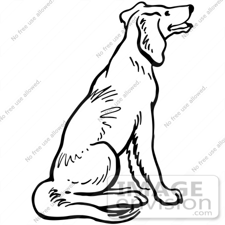 #61795 Clipart Of A Happy Sitting Dog In Black And White - Royalty Free Vector Illustration by JVPD