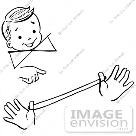 #61799 Clipart Of A Happy Retro Boy Watching A Loop The Loop Magic Trick, In Black And White - Royalty Free Vector Illustration by JVPD
