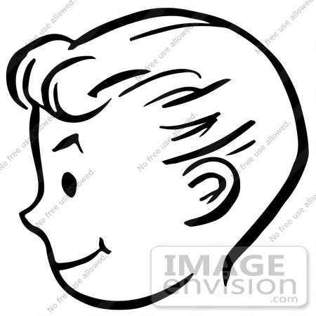 #61811 Clipart Of A Happy Retro Boy Face In Profile, In Black And White - Royalty Free Vector Illustration by JVPD