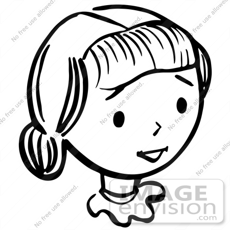 #61835 Clipart Of A Happy Retro Girl In Black And White - Royalty Free Vector Illustration by JVPD