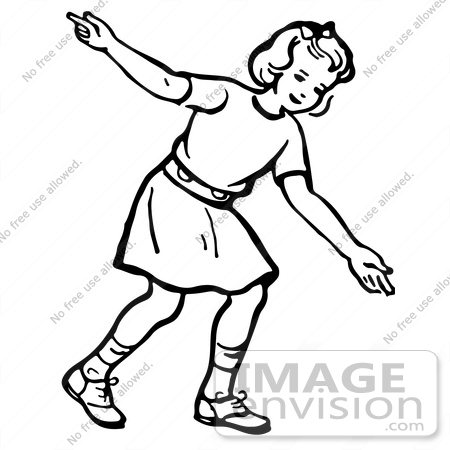 #61836 Clipart Of A Retro Girl After Releasing A Bowling Ball In Black And White - Royalty Free Vector Illustration by JVPD