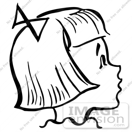 #61837 Clipart Of A Happy Retro Girl In Profile In Black And White - Royalty Free Vector Illustration by JVPD