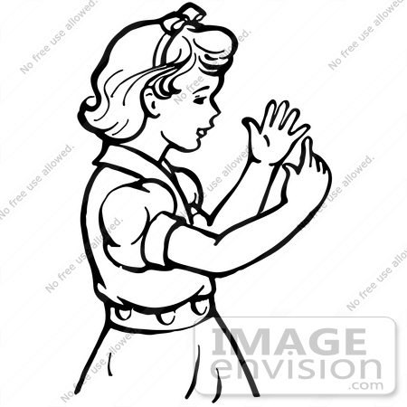 #61839 Clipart Of A Retro Girl Counting Her Fingers In Black And White - Royalty Free Vector Illustration by JVPD