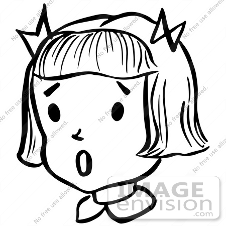 #61846 Clipart Of A Surprised Retro Girl In Black And White - Royalty Free Vector Illustration by JVPD