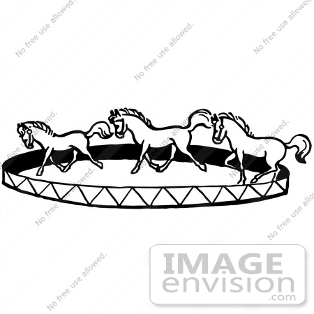 #61873 Clipart Of A Horse Circus Show In Black And White - Royalty Free Vector Illustration by JVPD