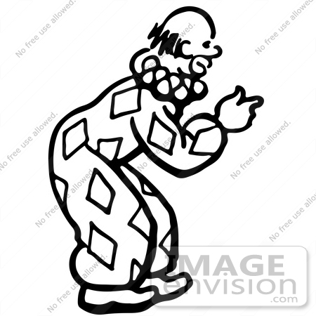 #61874 Clipart Of A Clown Bending Over And Pointing In Black And White - Royalty Free Vector Illustration by JVPD