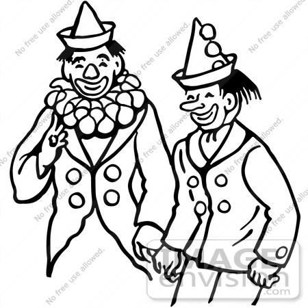 #61876 Clipart Of Clowns Laughing In Black And White - Royalty Free Vector Illustration by JVPD