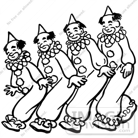 #61877 Clipart Of Clowns Walking Or Dancing In Black And White - Royalty Free Vector Illustration by JVPD