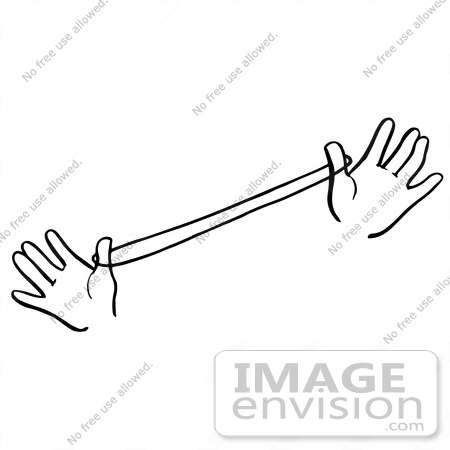 #61889 Clipart Of Hands Performing A Loop The Loop Magic Trick With String, In Black And White - Royalty Free Vector Illustration by JVPD