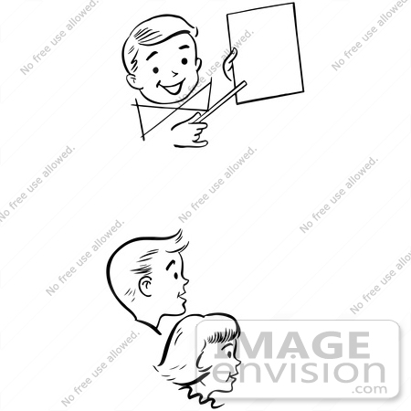 #61901 Clipart Of Retro Children Watching A Birthday Magic Trick, In Black And White - Royalty Free Vector Illustration by JVPD