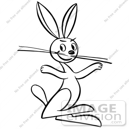 #61911 Clipart Of A Happy Rabbit With Long Whiskers In Black And White - Royalty Free Vector Illustration by JVPD