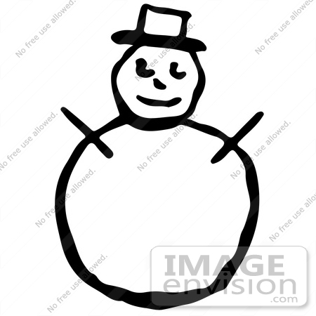 #61928 Clipart Of A Snowman With A Top Hat And Stick Arms In Black And White - Royalty Free Vector Illustration by JVPD