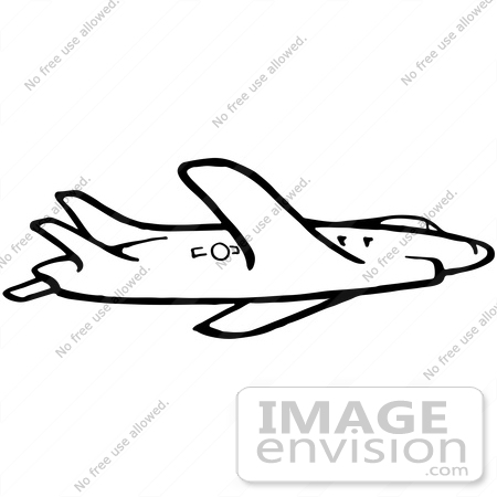 #61945 Clipart Of A Flying Airplane In Black And White - Royalty Free Vector Illustration by JVPD