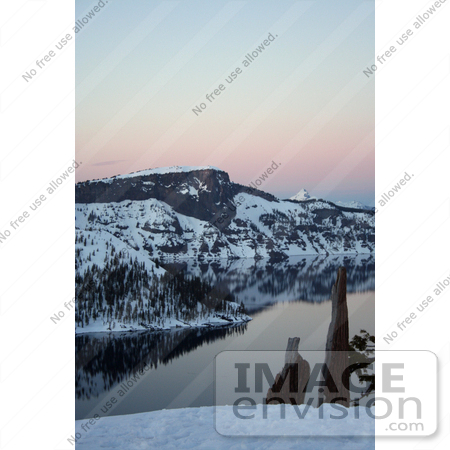 #622 Image of Wizard Island, Crater Lake in February at Dusk by Jamie Voetsch