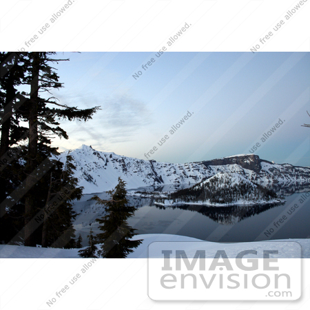 #632 Photo of Evergreen Trees, Wizard Island, Crater Lake by Jamie Voetsch