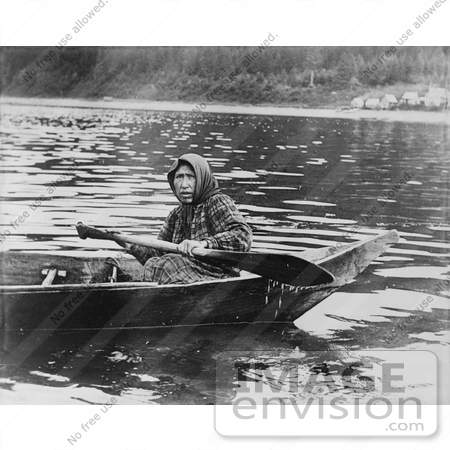 #6423 Photograph of a Tlingit Woman in a Boat, Hoonah, Alaska by JVPD