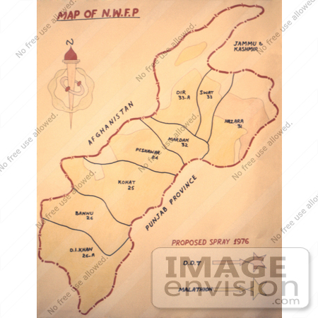 #6434 Picture of a Map Showing Areas Sprayed During the 1976 Pakistani Malathion Campaign by KAPD