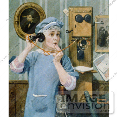 #6655 Woman Using Wall Telephone by JVPD