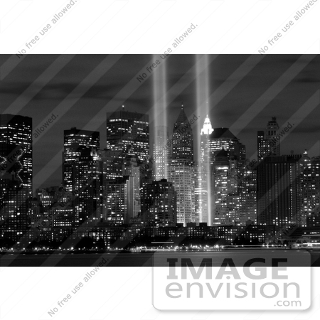 #6751 Black and White Stock Image of the Tribute in Light Memorial by JVPD