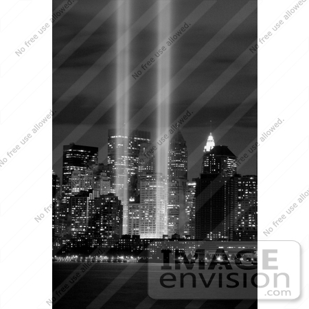 #6753 Vertical Black and White Stock Photo of The Tribute in Light Mem by JVPD
