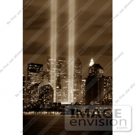 #6755 Sepia and Vertical Photograph of the Tribute in Light Memorial by JVPD
