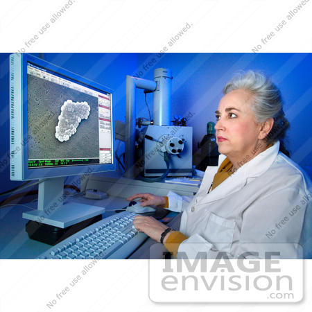#6764 Picture of a Microbiologist and Electron Microscopist Looking at Bacteria by KAPD