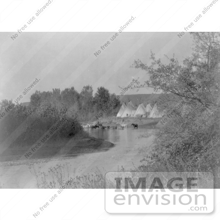 #6975 Tipis and Horses Near River by JVPD