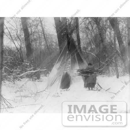 #6986 Apsaroke Woman Bringing Firewood to Tipi by JVPD