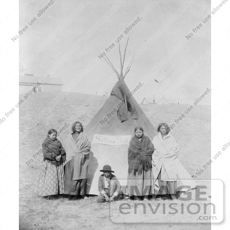 #7012 Stock Photograph of Sitting Bulls Family in Front of Tipi by JVPD