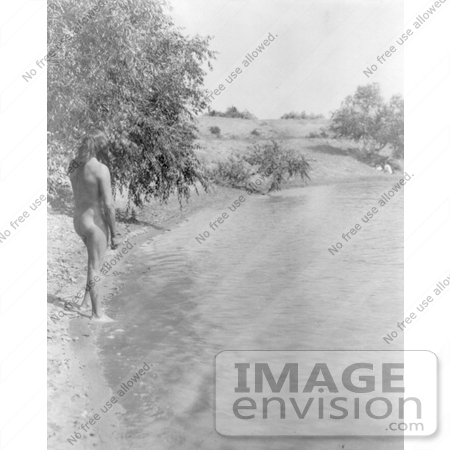 #7040 Stock Photograph of a Mandan Indian About to Bathe in a Stream by JVPD