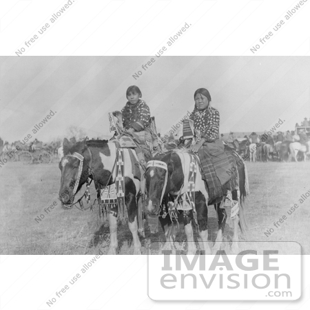 #7043 Stock Photography: Two Crow Indian Girls on Horseback by JVPD