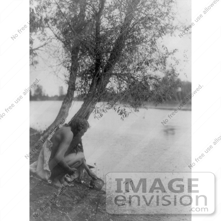 #7047 Stock Image of a Hidatsa Indian Fetching Water From a Stream by JVPD