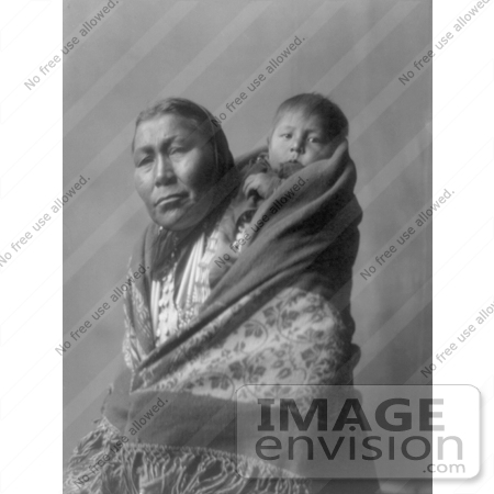 #7067 Stock Image of a Hidatsa Indian Mother With a Baby on Her Back by JVPD