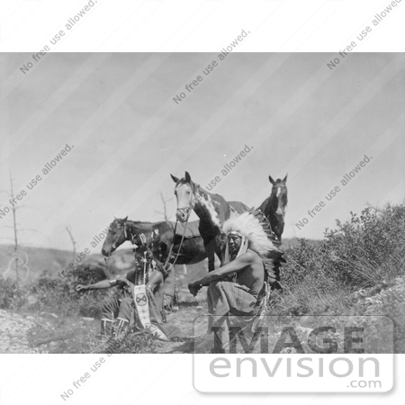 #7084 Stock Photography: Three Crow Native Americans and Horses by JVPD