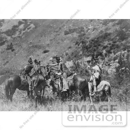 #7095 Stock Photography: Crow Men on Horses, Exchanging Products by JVPD