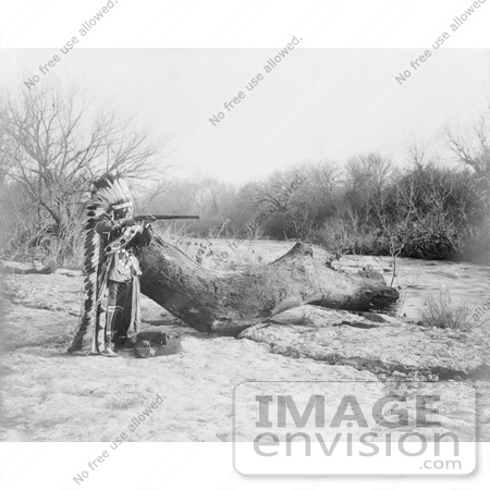#7114 Stock Image of a Pawnee Indian Aiming a Rifle by JVPD