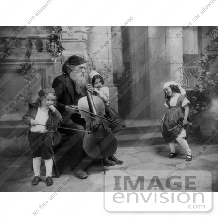 #7349 Man Playing Cello, Child Playing Violin, Children Dancing by JVPD