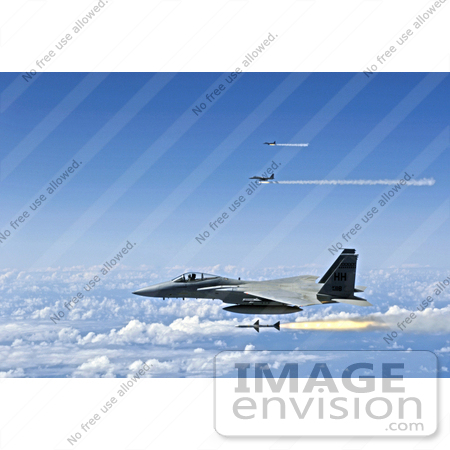 #7360 Stock Image of F-15 Eagles Firing AIM-7 Sparrow Missiles by JVPD