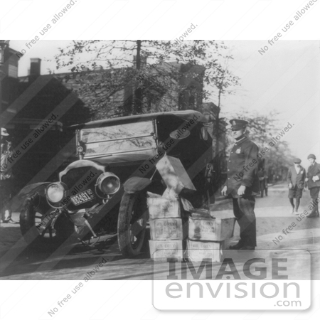 #7444 Stock Picture of Confiscated Moonshine and Wrecked Car During Prohibition by JVPD