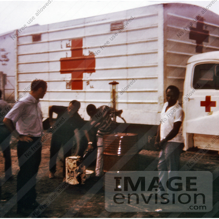 #7476 Picture of a Red Cross Truck Fueling Up Before Distributing Food to the Refugee Relief Camps During the Nigerian-Biafran War by KAPD