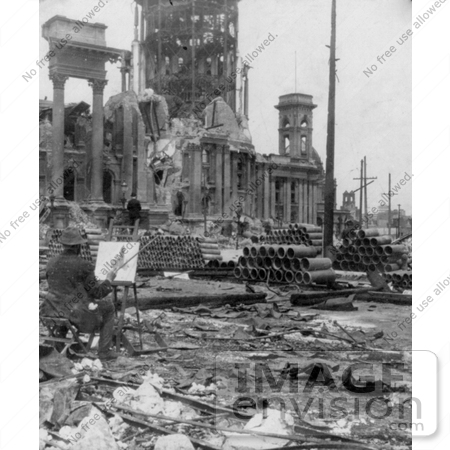 #8503 Picture of an Artist Painting after the San Francisco Earthquake by JVPD
