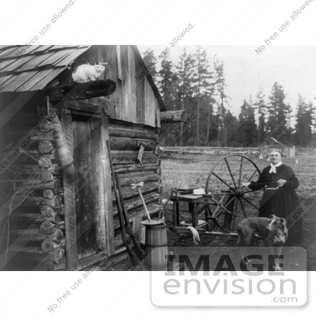 #9375 Picture of a Woman Using a Spinning Wheel Outside by JVPD