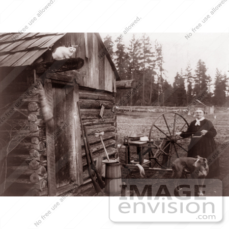 #9421 Picture of a Woman Using a Spinning Wheel Outside by JVPD