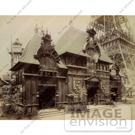 #9764 Picture of the Pavilion of Nicaragua at the Base of the Eiffel Tower During the Paris Exposition in 1889 by JVPD