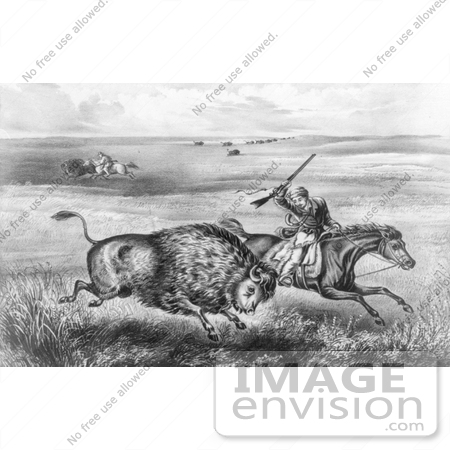 #9802 Picture of Men Hunting Buffalo on the Great Plains by JVPD