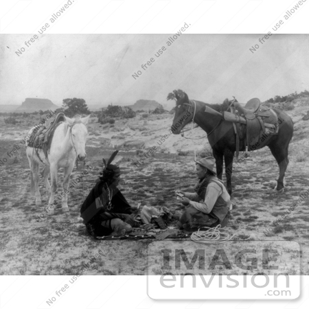 #9932 Picture of Native American and Caucasian Man Playing Cards by JVPD