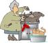 #13069 Senior Caucasian Woman Grooming a Dog and Cat Clipart by DJArt