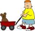 #13326 Boy Pulling a Teddy Bear in a Red Wagon Clipart by DJArt