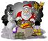 #17251 Santa Claus With a Sack of Christmas Presents, Rudolph the Red Nosed Reindeer, and Frosty the Snowman Clipart by DJArt