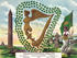 #17775 Picture of Irish Symbols Including a Flag, Dog, Cross, Abbey, Lakes of Killarney, Standard of Erin, Harp, Shamrocks and Round Tower by JVPD